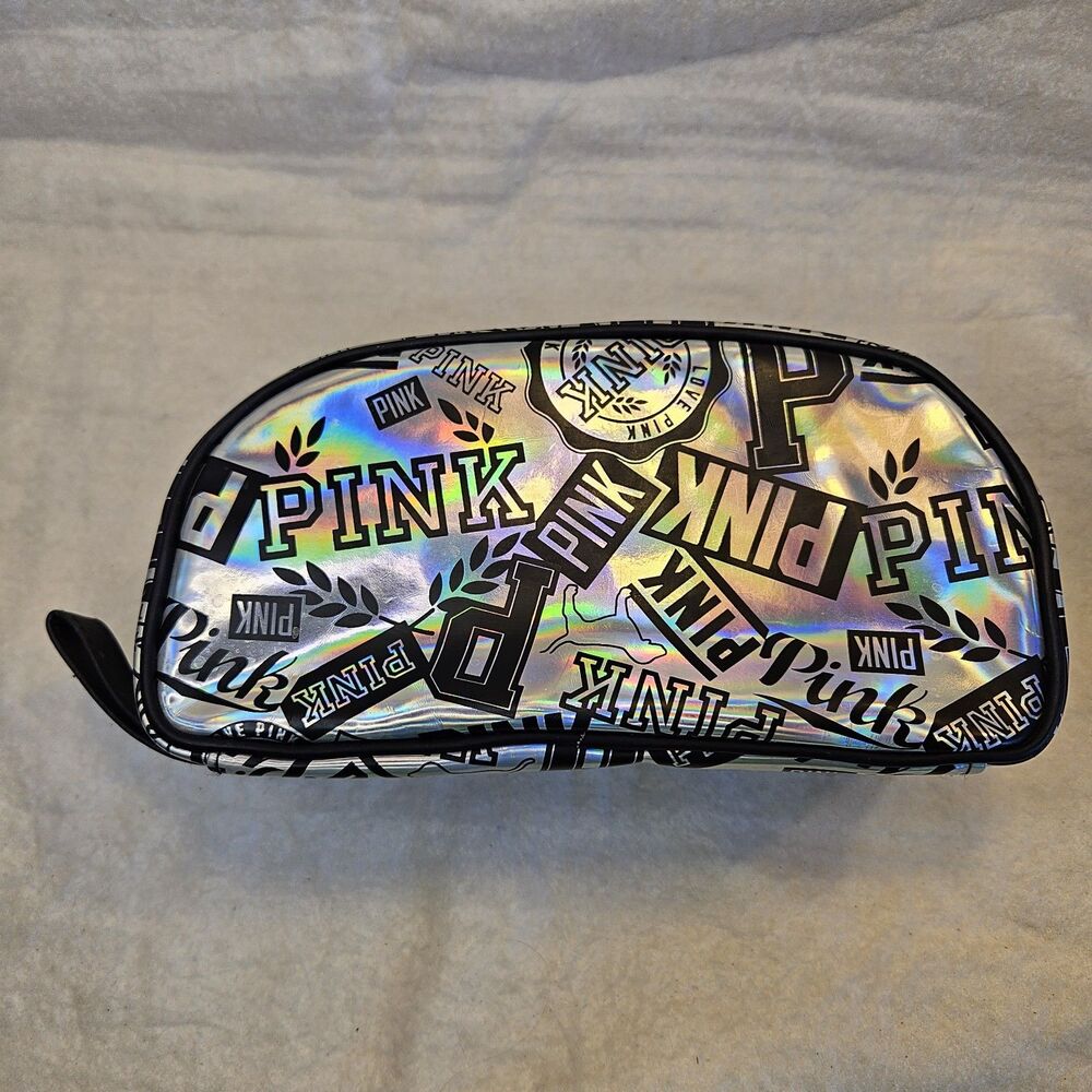 Very Rare Victoria's Secret PINK Holographic Makeup Bag 2015 Double Zipper